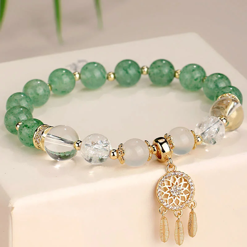 Silver Bangles with Charm Settings for Women-Buddha Stones Green Strawberry Quartz Amethyst Crystal Dreamcatcher Healing Bracelet Silver Bangles with Charm Settings for Women-Buddha Stones Green Strawberry Quartz Amethyst Crystal Dreamcatcher Healing Bracelet