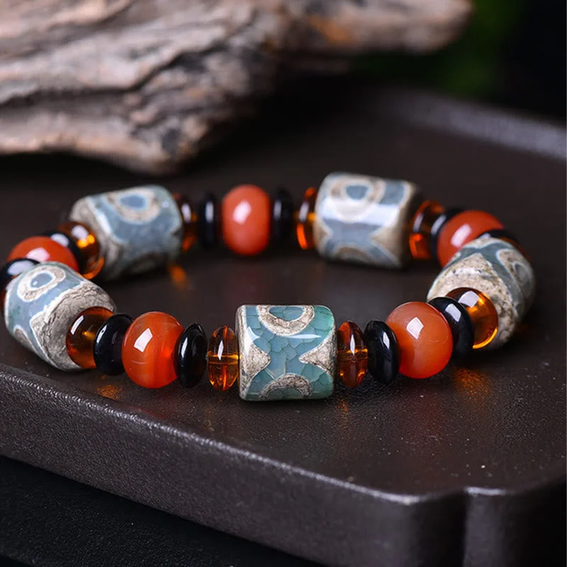 Trendy Metal Bangles for Women-Buddha Stones Tibetan Three-eyed Dzi Bead Agate Protection Happiness Bracelet Trendy Metal Bangles for Women-Buddha Stones Tibetan Three-eyed Dzi Bead Agate Protection Happiness Bracelet
