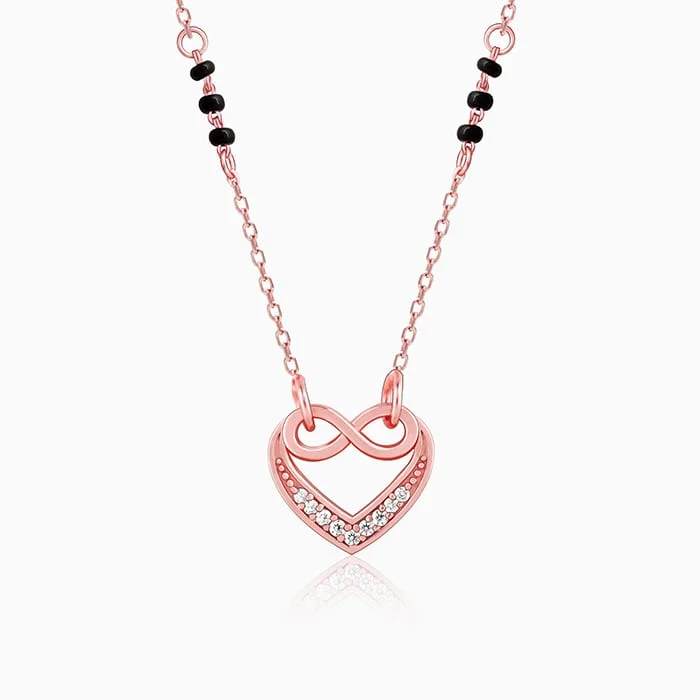 Shop Classic Women's Necklaces & Pendants with a Modern Twist-Rose Gold Infinite Love In Heart Mangalsutra Shop Classic Women's Necklaces & Pendants with a Modern Twist-Rose Gold Infinite Love In Heart Mangalsutra