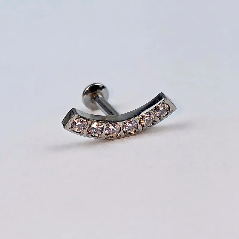 Lip Rings with Shiny Finishes16 Gauge 1/4 CZ Stainless Steel Curved Threadless Push In Cartilage Labret