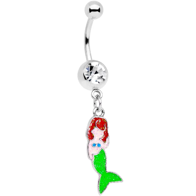 Trendy Belly Rings for Fashion-Loving Women -Clear Gem Green Fin Mermaid Dangle Belly Ring Trendy Belly Rings for Fashion-Loving Women -Clear Gem Green Fin Mermaid Dangle Belly Ring