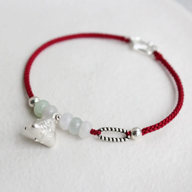Custom-Engraved Bangles for Women-Buddha Stones 925 Sterling Silver Jade Red String Zongzi Charm Abundance Bracelet Custom-Engraved Bangles for Women-Buddha Stones 925 Sterling Silver Jade Red String Zongzi Charm Abundance Bracelet