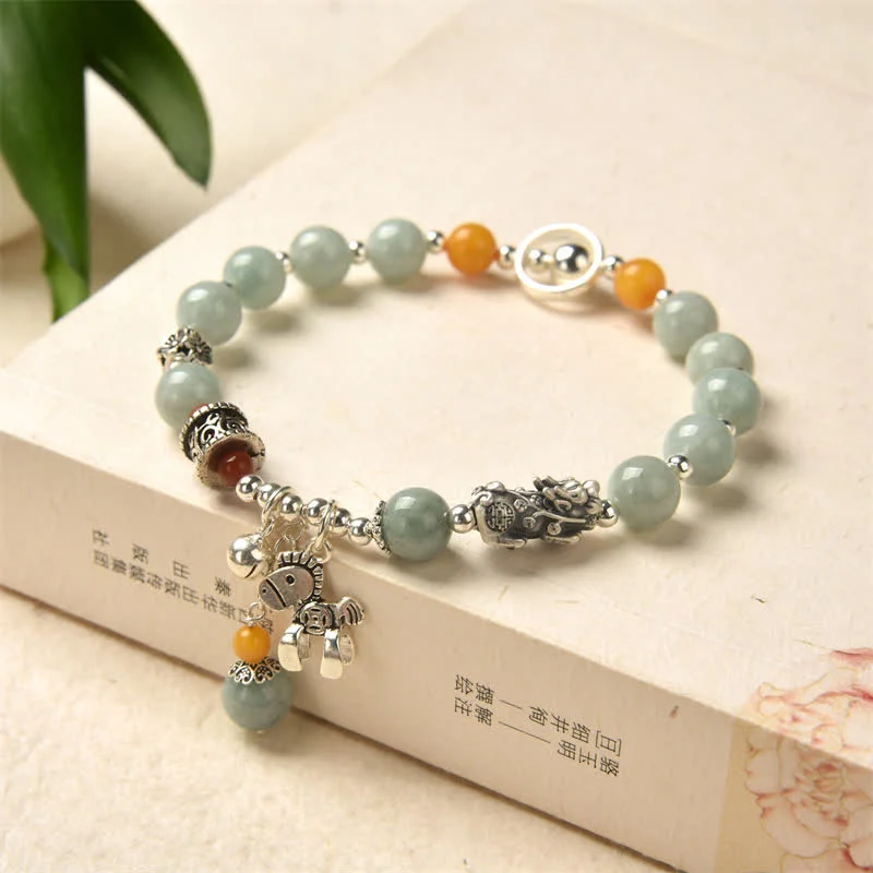 Thin Gold Bangles for Women-Buddha Stones 925 Sterling Silver Natural Jade Amber PiXiu Pony Success Bracelet Thin Gold Bangles for Women-Buddha Stones 925 Sterling Silver Natural Jade Amber PiXiu Pony Success Bracelet