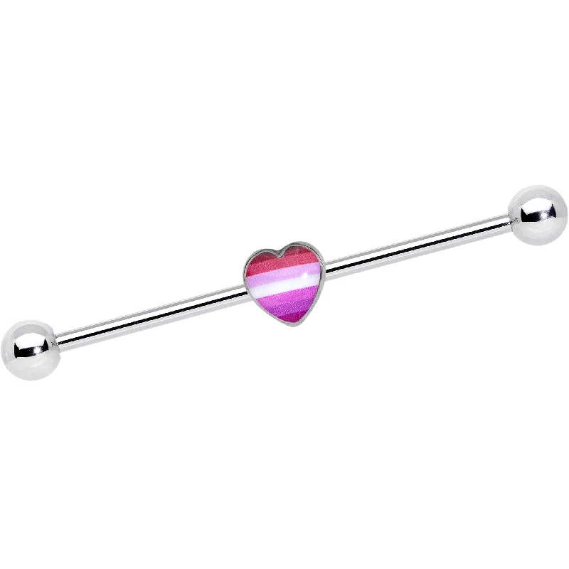 Women's Earrings – Elegant Designs for Every Personality--14 Gauge Pink Red Lesbian Pride Heart Industrial Barbell 38mm