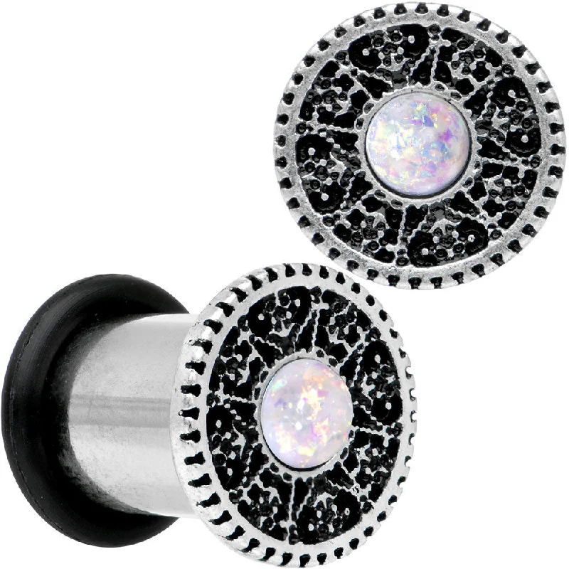 Women's Earrings – Elegant Designs for Every Personality--0 Gauge Stainless Steel Sky Wheel White Synthetic Opal Plug Set Women's Earrings – Elegant Designs for Every Personality--0 Gauge Stainless Steel Sky Wheel White Synthetic Opal Plug Set