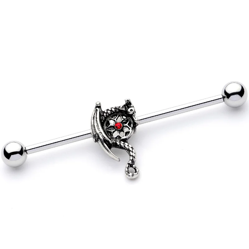 Women's Earrings – Elegant Designs for Every Personality--14 Gauge Red Gem Dragon Hoard Industrial Barbell 38mm Women's Earrings – Elegant Designs for Every Personality--14 Gauge Red Gem Dragon Hoard Industrial Barbell 38mm