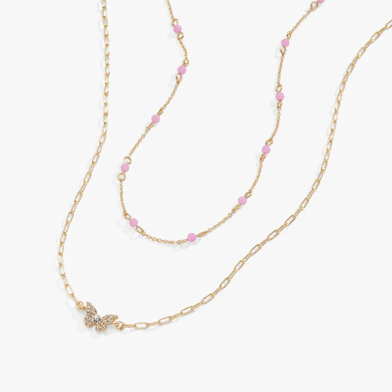 Shop Classic Women's Necklaces & Pendants with a Modern Twist-Delicate Butterfly Necklace, Reconstituted Pink Agate Shop Classic Women's Necklaces & Pendants with a Modern Twist-Delicate Butterfly Necklace, Reconstituted Pink Agate