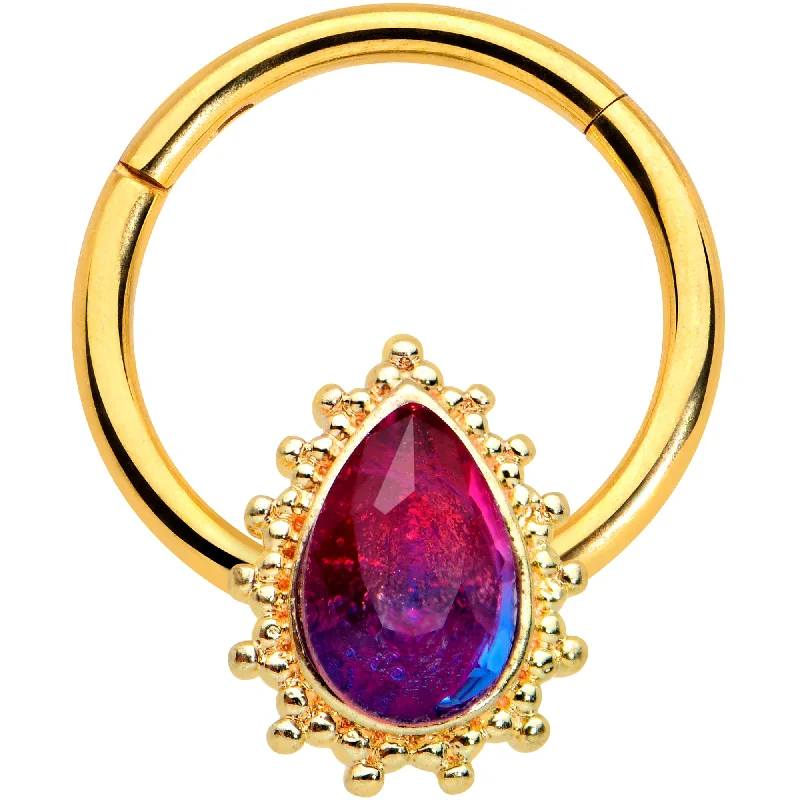 Nose Rings with Glittering Gems -16 Gauge 3/8 Purple Tourmaline Gold Tone Drop Hinged Segment Ring Nose Rings with Glittering Gems -16 Gauge 3/8 Purple Tourmaline Gold Tone Drop Hinged Segment Ring