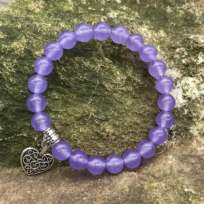 Women's Bangle Sets with Charms-Natural Gemstone Lucky Love Heart Charm Stretch Bracelet Women's Bangle Sets with Charms-Natural Gemstone Lucky Love Heart Charm Stretch Bracelet