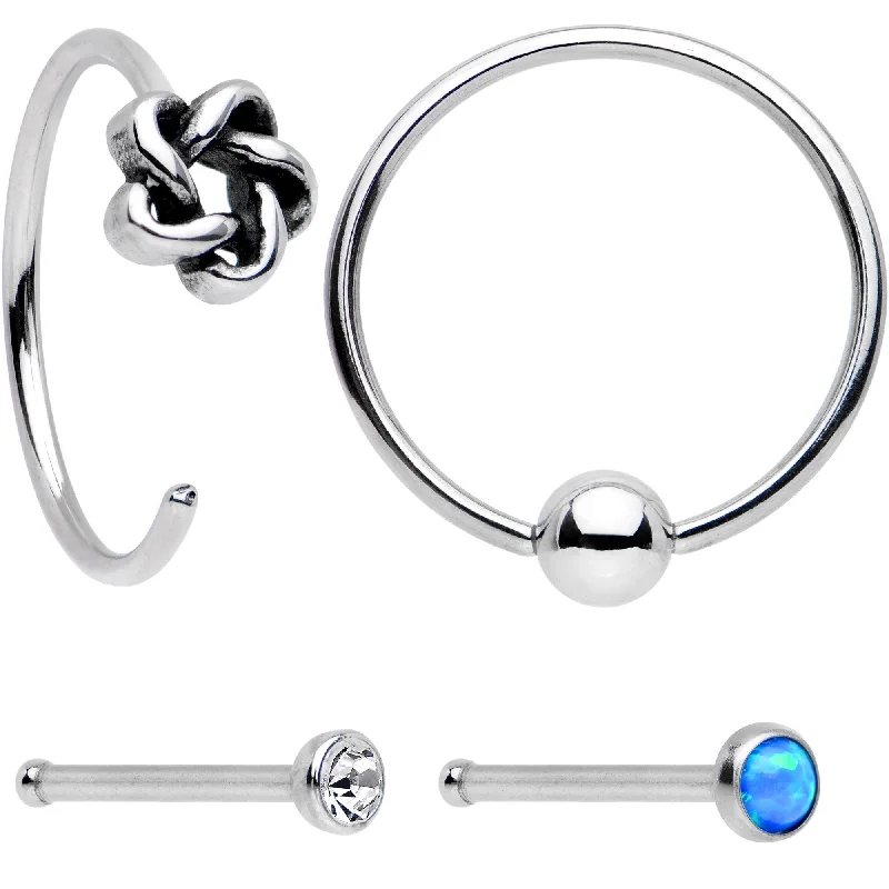 Nose Rings for Men -20 Gauge Blue Faux Opal Funky Nose Bone Captive Ring Pack Set of 4 Nose Rings for Men -20 Gauge Blue Faux Opal Funky Nose Bone Captive Ring Pack Set of 4