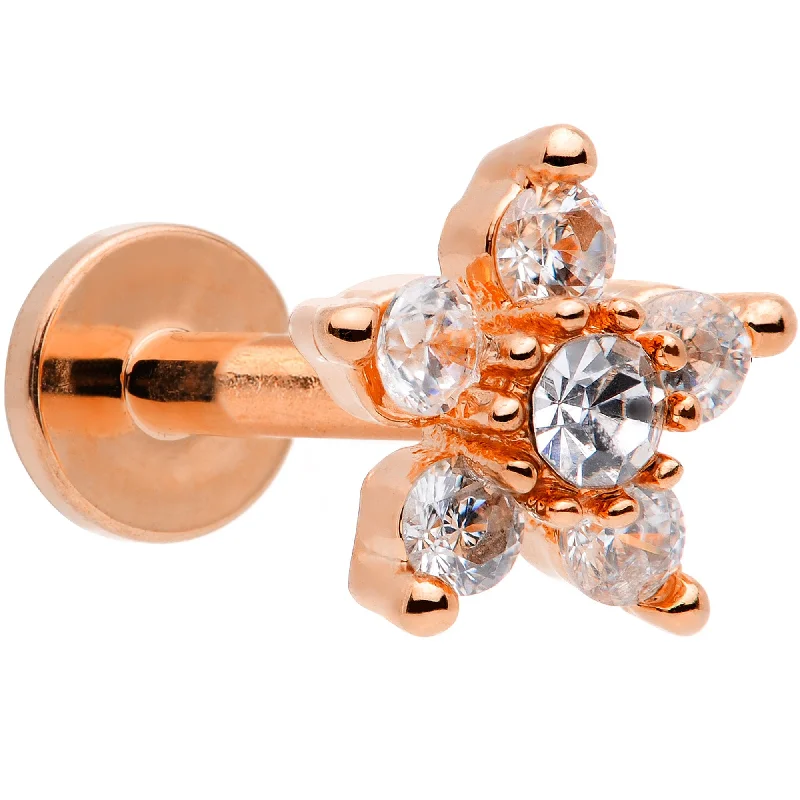 Lip Rings with Gemstone Accents16 Gauge 5/16 Clear CZ Star Rose Gold Tone Internally Threaded Labret Lip Rings with Gemstone Accents16 Gauge 5/16 Clear CZ Star Rose Gold Tone Internally Threaded Labret