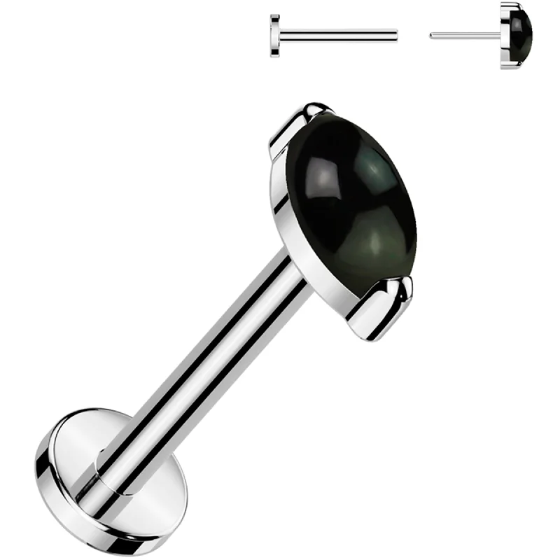 Women's Earrings – Elegant Designs for Every Personality--18 Gauge 5/16 Natural Black Onyx Oval Medical Grade Titanium Flat Back Earring