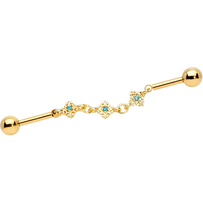 Women's Earrings – Elegant Designs for Every Personality--14 Gauge Aqua Gem Gold Tone Rhombus Chain Industrial Barbell 40mm Women's Earrings – Elegant Designs for Every Personality--14 Gauge Aqua Gem Gold Tone Rhombus Chain Industrial Barbell 40mm