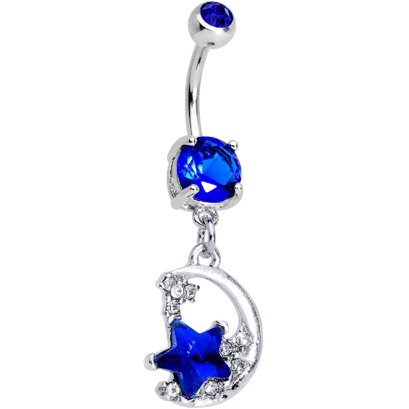 Trendy Belly Rings for Fashion-Loving Women -Blue Gem Starry Crescent Moon Dangle Belly Ring Trendy Belly Rings for Fashion-Loving Women -Blue Gem Starry Crescent Moon Dangle Belly Ring
