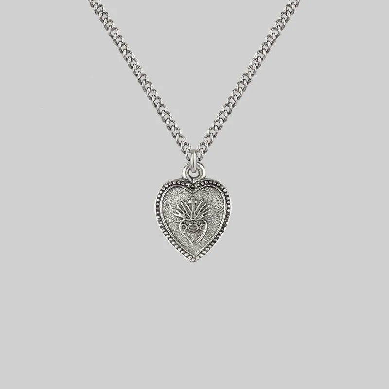 Shop Classic Women's  Necklaces & Pendants with a Modern Twist-ARDOUR. Sacred Heart Charm Necklace - Silver