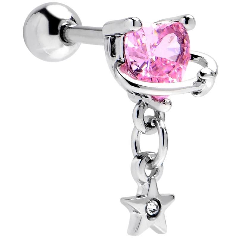 Women's Earrings – Elegant Designs for Every Personality--16 Gauge 1/4 Pink CZ Gem Starry Saturn Dangle Cartilage Earring Women's Earrings – Elegant Designs for Every Personality--16 Gauge 1/4 Pink CZ Gem Starry Saturn Dangle Cartilage Earring