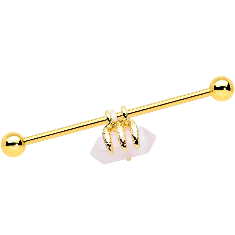 Women's Earrings – Elegant Designs for Every Personality--14 Gauge Pink Rose Quartz Gold Tone Claw Industrial Barbell 38mm Women's Earrings – Elegant Designs for Every Personality--14 Gauge Pink Rose Quartz Gold Tone Claw Industrial Barbell 38mm