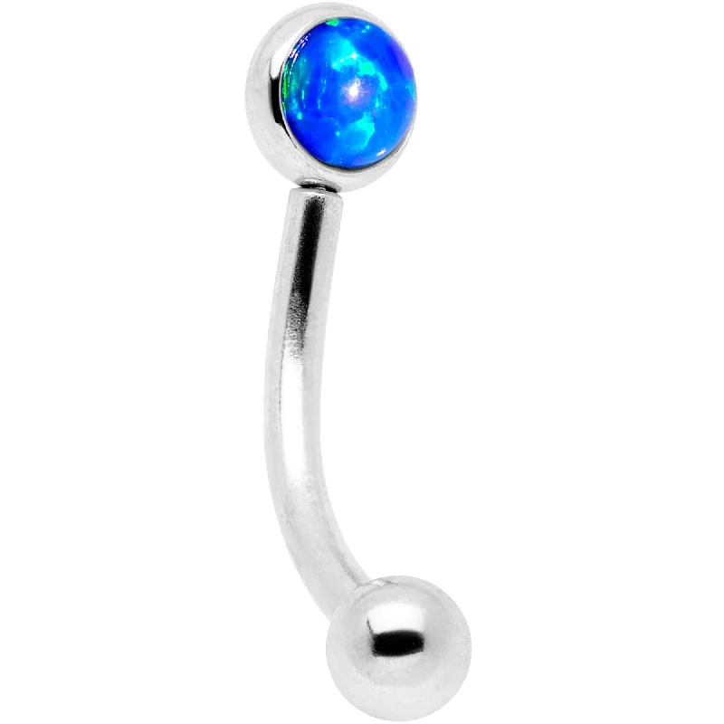Women's Earrings – Elegant Designs for Every Personality--16 Gauge 5/16 Blue Synthetic Opal Flat Set Curved Eyebrow Rook Piercing