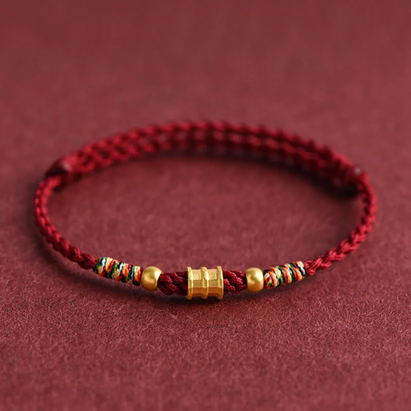 Men's Vintage Inspired Bracelets-Buddha Stones 999 Gold Small Bucket Shape Design Handmade Luck Braided Rope Bracelet Anklet Men's Vintage Inspired Bracelets-Buddha Stones 999 Gold Small Bucket Shape Design Handmade Luck Braided Rope Bracelet Anklet