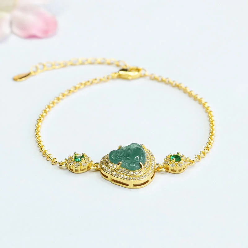 Timeless Bangles for Women-Buddha Stones Laughing Buddha Green Jade Zircon Luck Chain Bracelet Timeless Bangles for Women-Buddha Stones Laughing Buddha Green Jade Zircon Luck Chain Bracelet