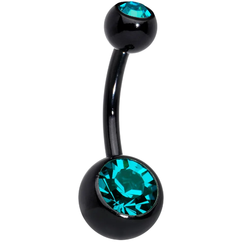 Beautiful Belly Rings with Radiant Stones -Black Zircon Double Gem Anodized Titanium Belly Ring Beautiful Belly Rings with Radiant Stones -Black Zircon Double Gem Anodized Titanium Belly Ring