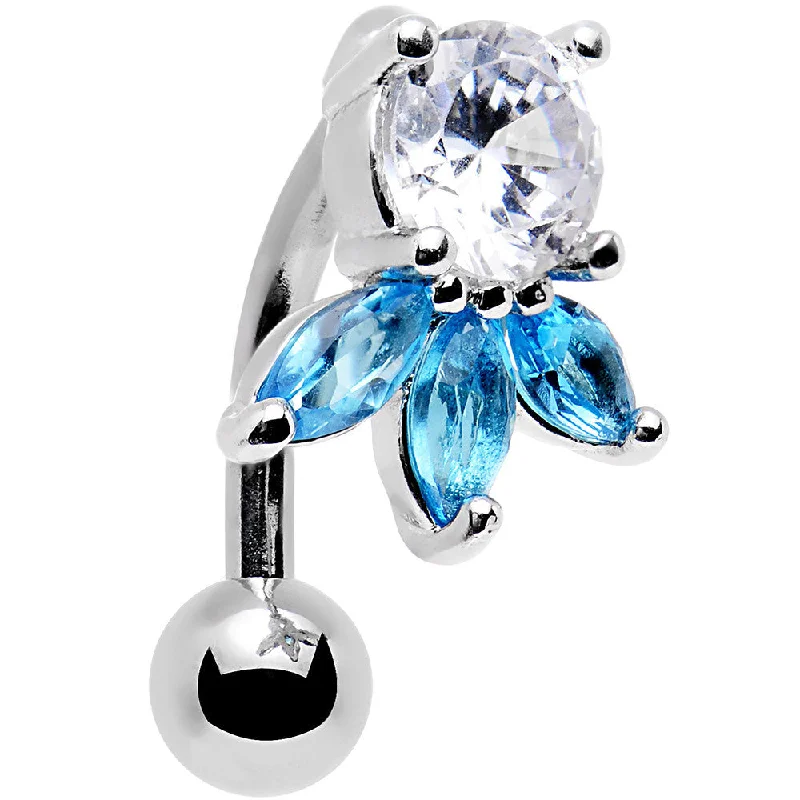 Stylish Belly Rings for Special Moments -Clear Aqua Gem Flip Flower Reversible Top Mount Belly Ring