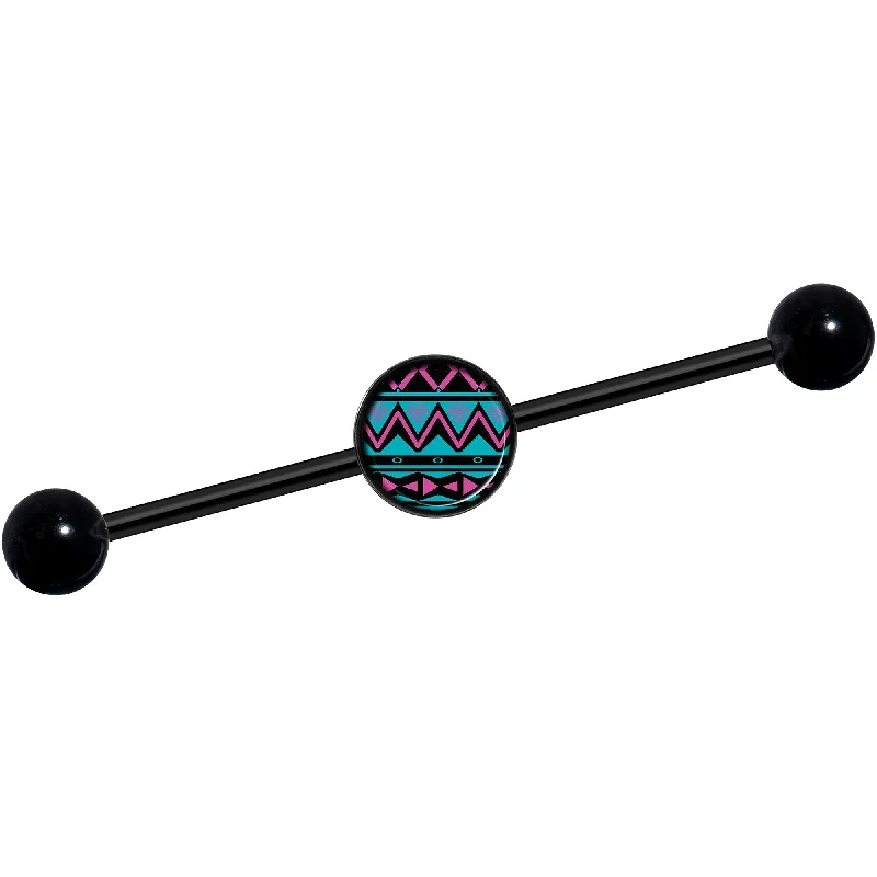 Women's Earrings – Elegant Designs for Every Personality--14 Gauge Pink Teal Tribal Pattern Black Industrial Barbell 37mm Women's Earrings – Elegant Designs for Every Personality--14 Gauge Pink Teal Tribal Pattern Black Industrial Barbell 37mm