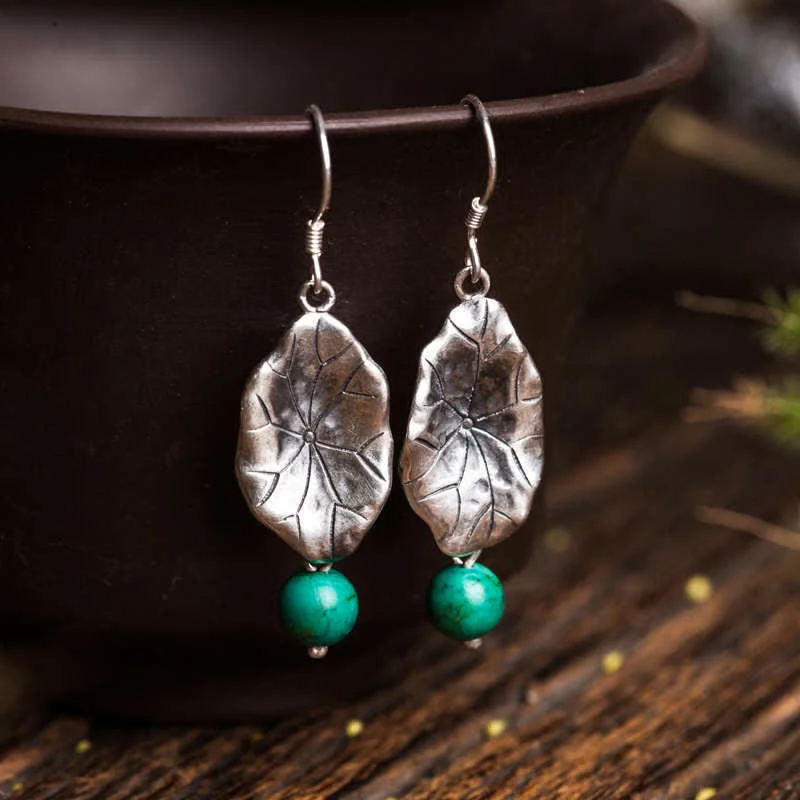 Women's Earrings – Elegant Designs for Every Personality--Buddha Stones 925 Sterling Silver Turquoise Lotus Leaf Protection Drop Dangle Earrings Women's Earrings – Elegant Designs for Every Personality--Buddha Stones 925 Sterling Silver Turquoise Lotus Leaf Protection Drop Dangle Earrings