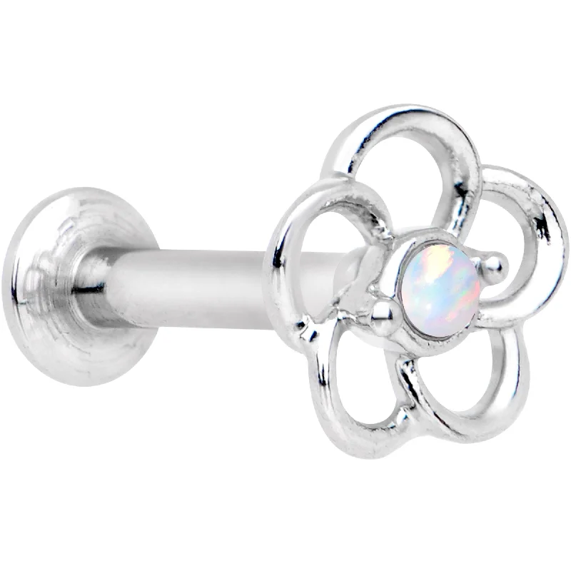 Affordable Lip Rings with High-End Design1/4 White Faux Opal Internally Threaded Hollow Flower Labret Monroe Affordable Lip Rings with High-End Design1/4 White Faux Opal Internally Threaded Hollow Flower Labret Monroe