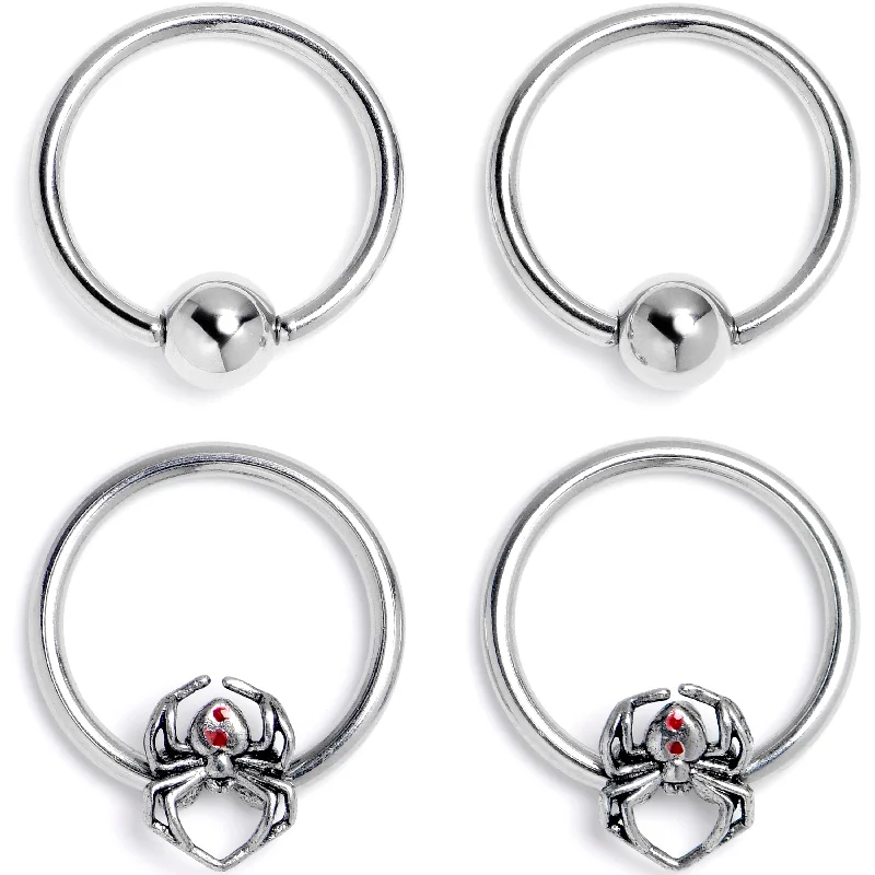 Lip Rings for Piercings16 Gauge 3/8 Spiders Red BCR Captive Bead Ring Set of 4