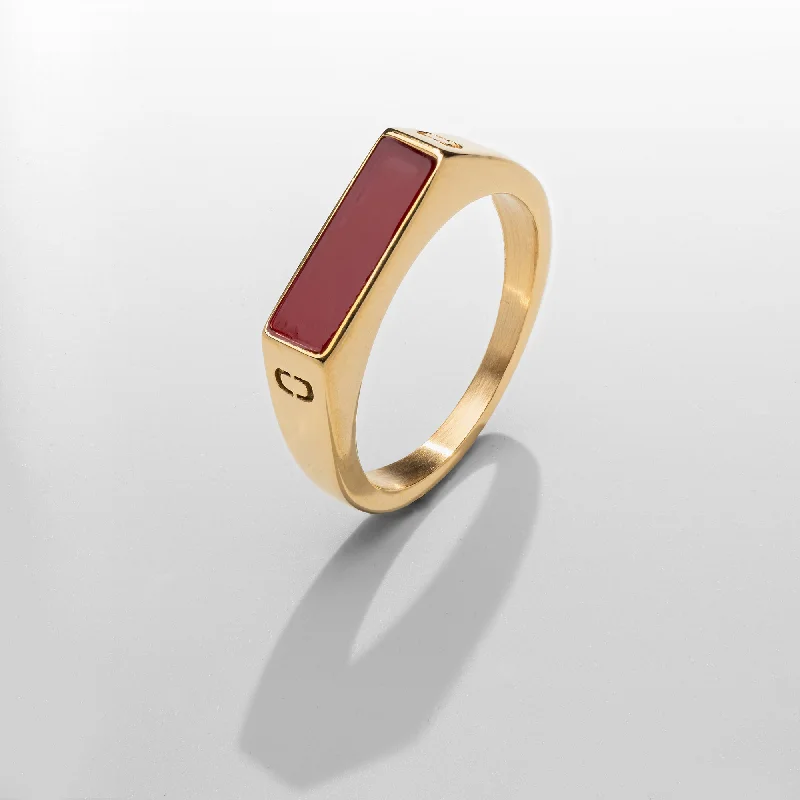 Top Men's Rings – Crafted for Every Style  Red Rectangle Stone Signet Ring (Gold)