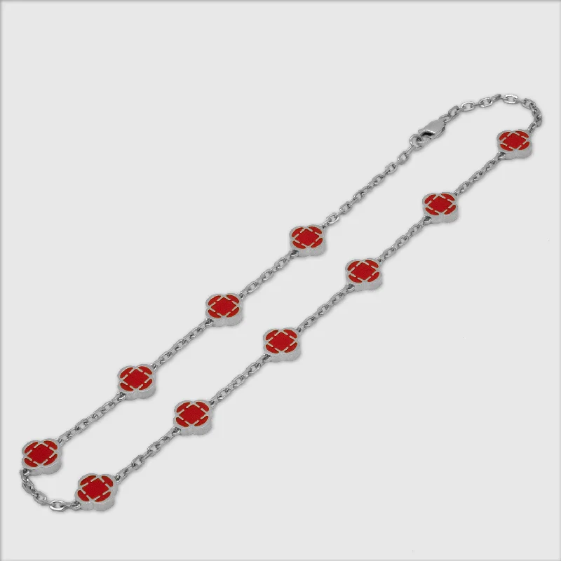 Exclusive Men's Necklaces & Pendants for the Modern Gentleman-Red Clover Stone Necklace (Silver) Exclusive Men's Necklaces & Pendants for the Modern Gentleman-Red Clover Stone Necklace (Silver)