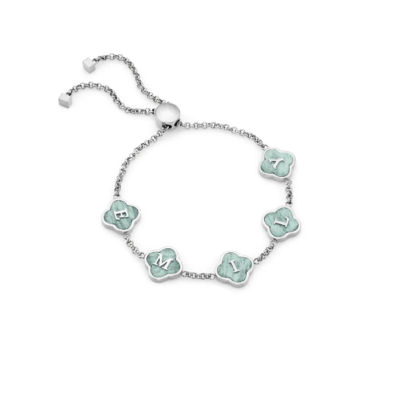 Women's Bangles with Matching Earrings-Amazonite Clover Custom Name Bracelet (Silver) Women's Bangles with Matching Earrings-Amazonite Clover Custom Name Bracelet (Silver)