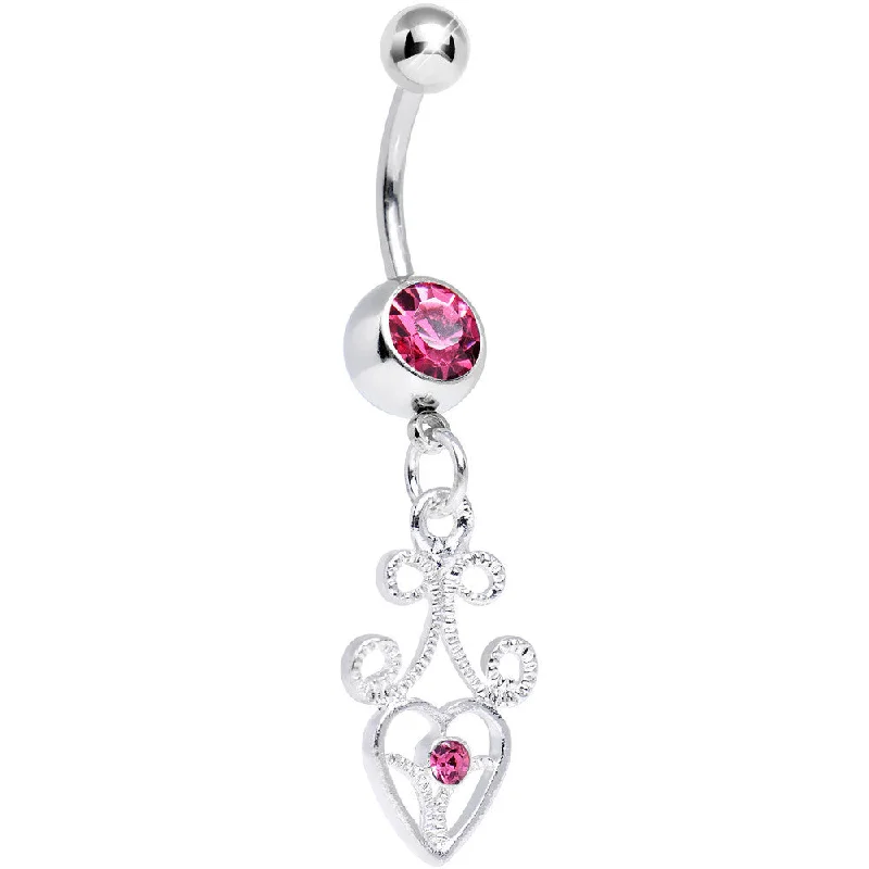 Unique Belly Rings with Stunning Accents -Pink Gem Thrill of the Frill Heart Dangle Belly Ring Unique Belly Rings with Stunning Accents -Pink Gem Thrill of the Frill Heart Dangle Belly Ring