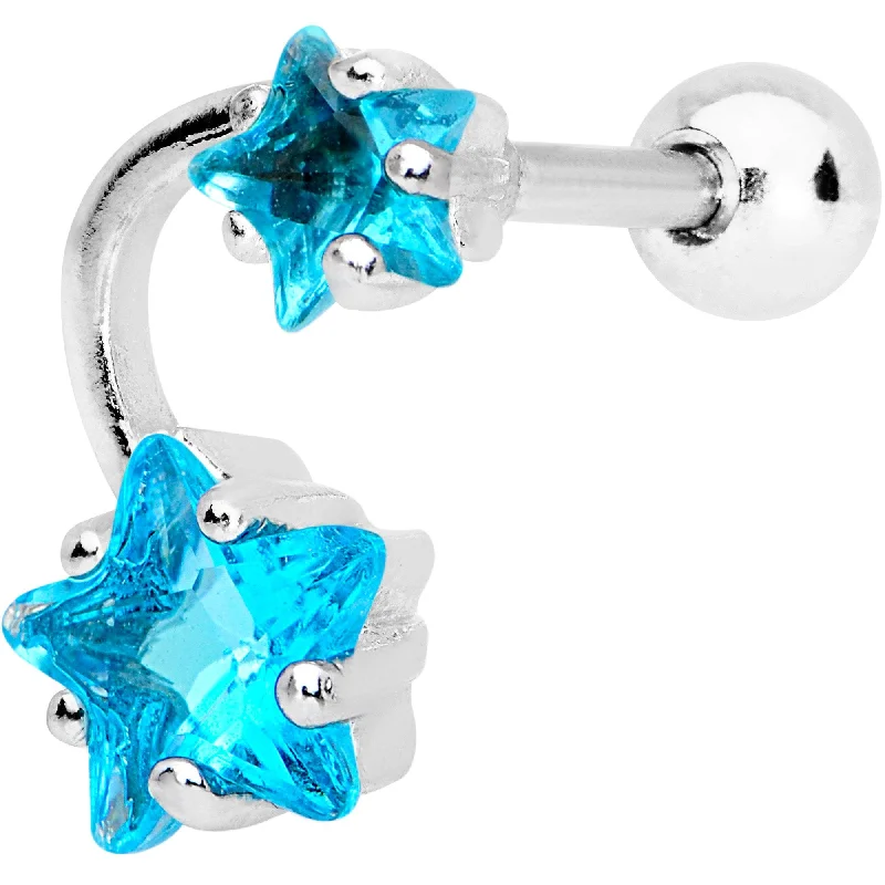 Women's Earrings – Elegant Designs for Every Personality--1/4 Aqua CZ Gem Star System Cartilage Tragus Earring Women's Earrings – Elegant Designs for Every Personality--1/4 Aqua CZ Gem Star System Cartilage Tragus Earring