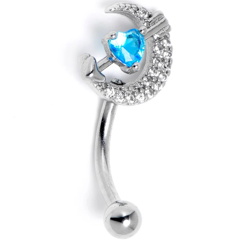 Women's Earrings – Elegant Designs for Every Personality--16 Gauge 5/16 Blue Clear CZ Gem Moon Lover Curved Eyebrow Ring Women's Earrings – Elegant Designs for Every Personality--16 Gauge 5/16 Blue Clear CZ Gem Moon Lover Curved Eyebrow Ring