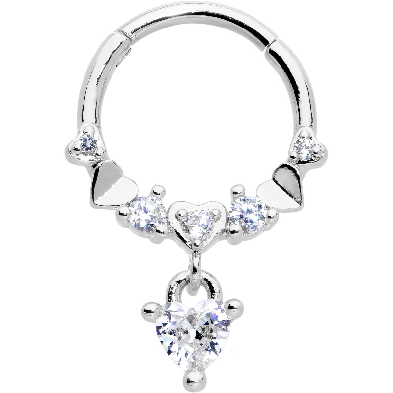 Women's Earrings – Elegant Designs for Every Personality--16 Gauge 3/8 Clear CZ Gem Love Heart Dangle Hinged Segment Ring Women's Earrings – Elegant Designs for Every Personality--16 Gauge 3/8 Clear CZ Gem Love Heart Dangle Hinged Segment Ring