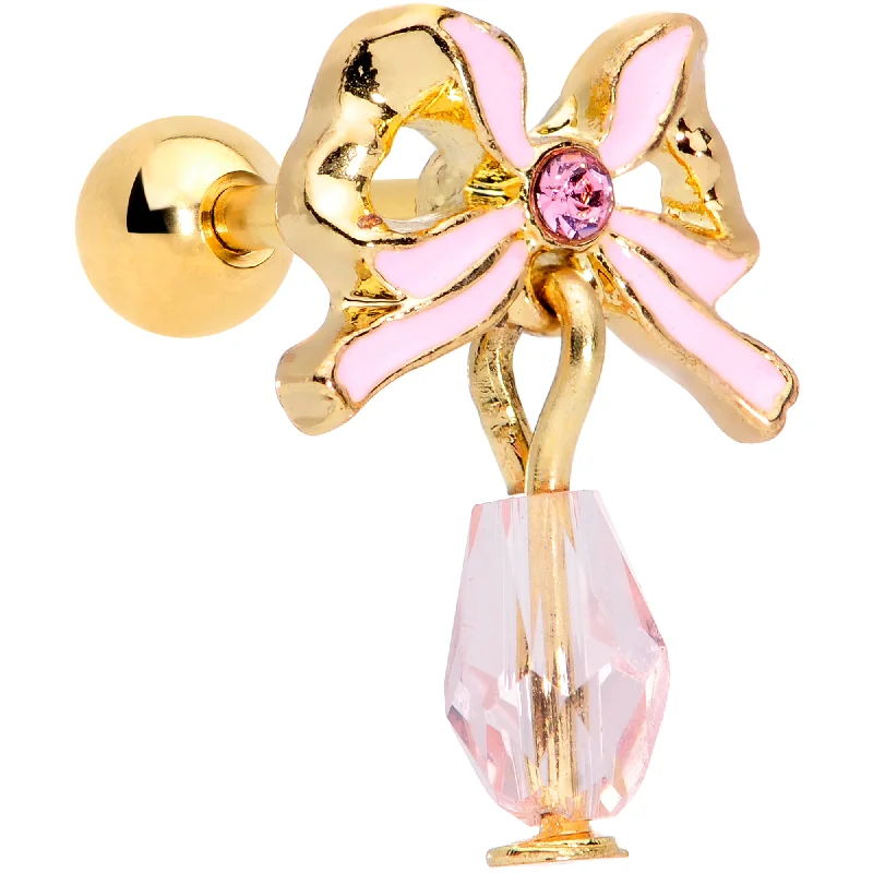 Women's Earrings – Elegant Designs for Every Personality--16 Gauge 1/4 Pink Gem Gold Tone Bow Dangle Cartilage Tragus Earring Women's Earrings – Elegant Designs for Every Personality--16 Gauge 1/4 Pink Gem Gold Tone Bow Dangle Cartilage Tragus Earring