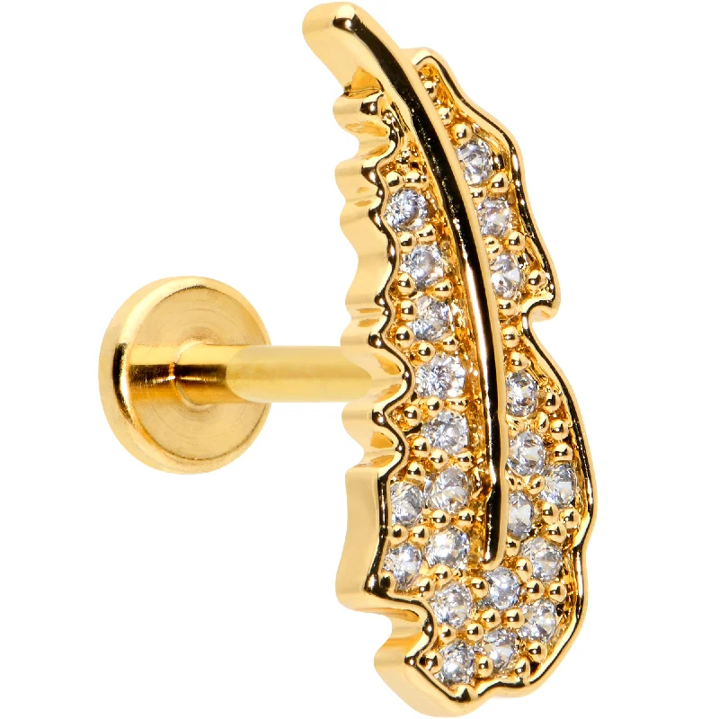 Elegant Lip Rings with Gemstone Details16 Gauge 5/16 Clear CZ Gem Gold Hue Feather Internal Thread Labret Tragus Elegant Lip Rings with Gemstone Details16 Gauge 5/16 Clear CZ Gem Gold Hue Feather Internal Thread Labret Tragus