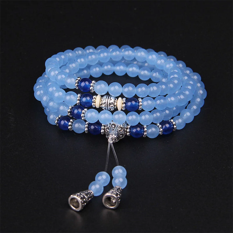 Men's Cuff Bracelets-Buddha Stones 108 Beads Blue Crystal Healing Bracelet Mala