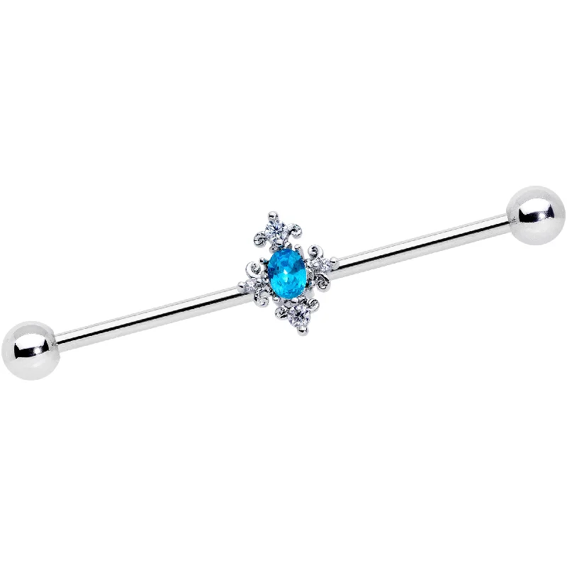 Women's Earrings – Elegant Designs for Every Personality--14 Gauge Blue Gem Renaissance Cross Industrial Barbell 38mm