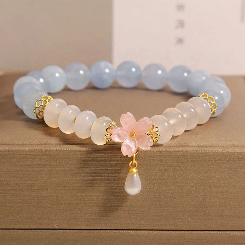 Women's Gold Bangle Bracelets-Buddha Stones Aquamarine White Agate Pearl Abacus Beads Flower Healing Bracelet Women's Gold Bangle Bracelets-Buddha Stones Aquamarine White Agate Pearl Abacus Beads Flower Healing Bracelet