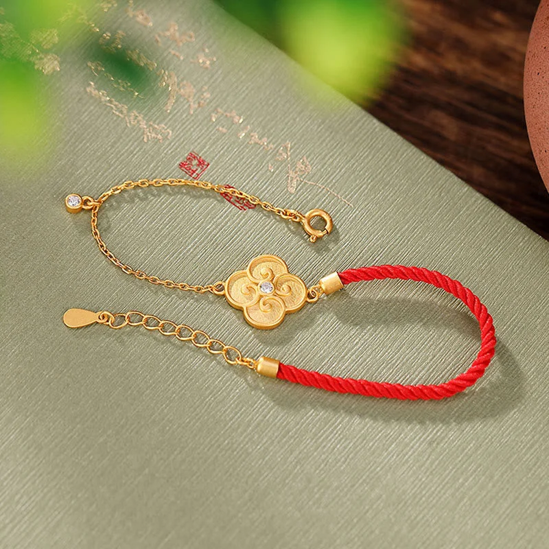 Customized Bangles for Women-Buddha Stones 925 Sterling Silver Plated Gold Four Leaf Clover Zircon Luck Bracelet Customized Bangles for Women-Buddha Stones 925 Sterling Silver Plated Gold Four Leaf Clover Zircon Luck Bracelet