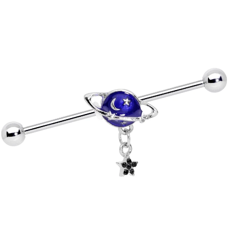 Women's Earrings – Elegant Designs for Every Personality--14 Gauge Blue Gem Interplanetary Star Saturn Industrial Barbell 38mm Women's Earrings – Elegant Designs for Every Personality--14 Gauge Blue Gem Interplanetary Star Saturn Industrial Barbell 38mm
