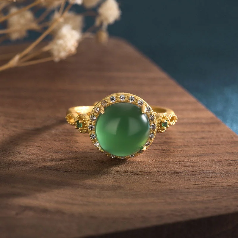 Chic Women's Rings for Fashion-Forward Looks-Buddha Stones Green Jade Fortune Ring