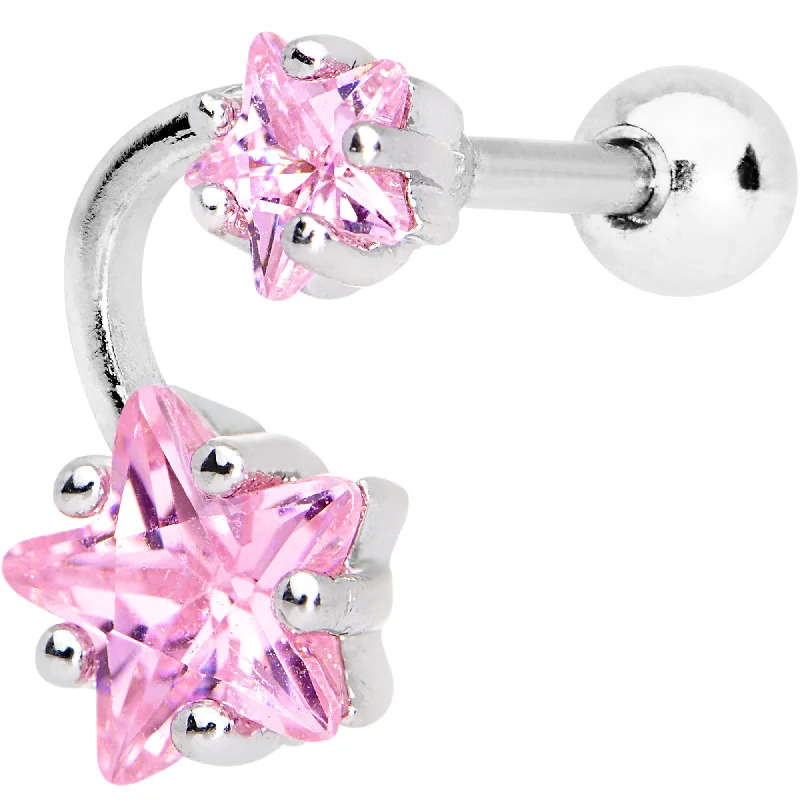 Women's Earrings – Elegant Designs for Every Personality--1/4 Pink CZ Gem Star System Cartilage Tragus Earring