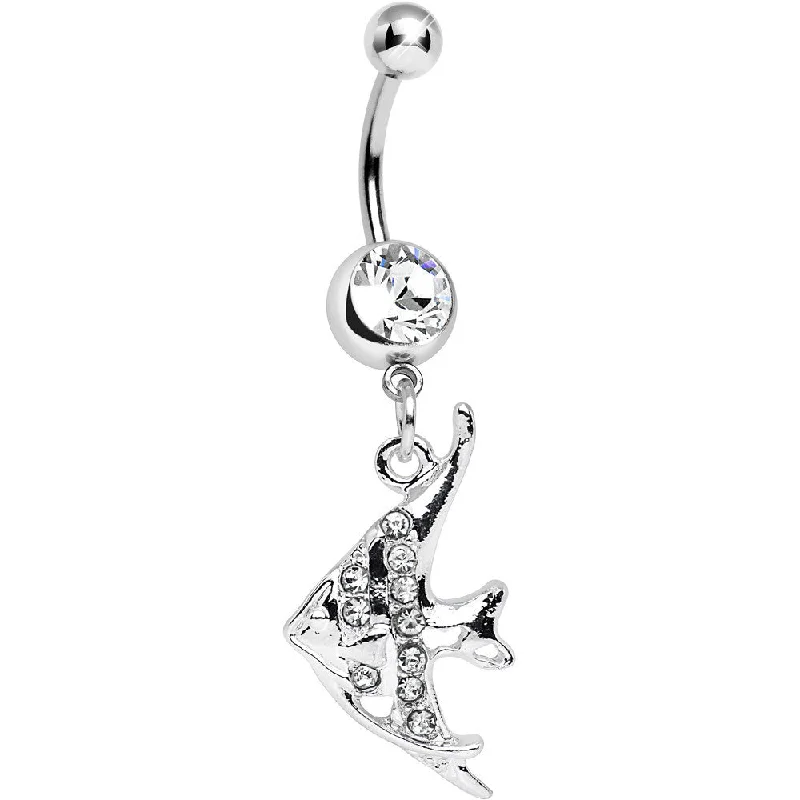 Designer Belly Rings with Creative Details -Clear Gem Coral Reef Tropical Fish Dangle Belly Ring Designer Belly Rings with Creative Details -Clear Gem Coral Reef Tropical Fish Dangle Belly Ring
