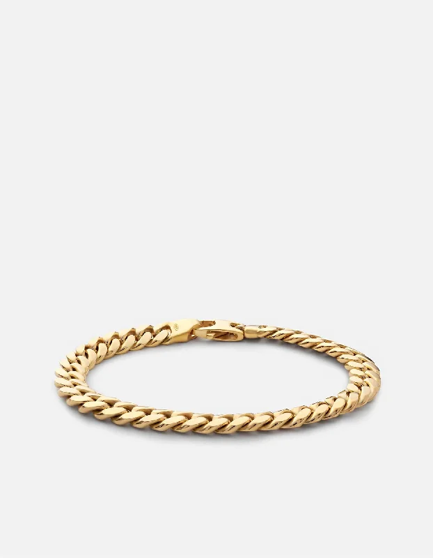 Men's Cuff Bracelets with Engraving-6.5mm Cuban Chain Bracelet, Gold Vermeil