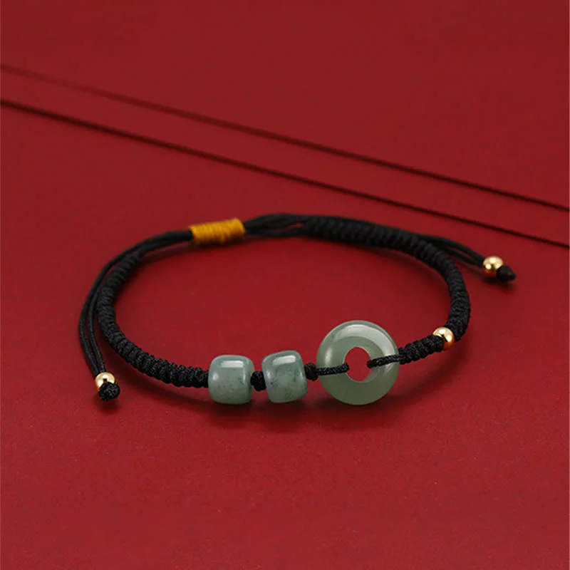 Women's Bangle Sets-Buddha Stones 2Pcs Green Aventurine White Jade Peace Buckle Luck Braided Couple Bracelet