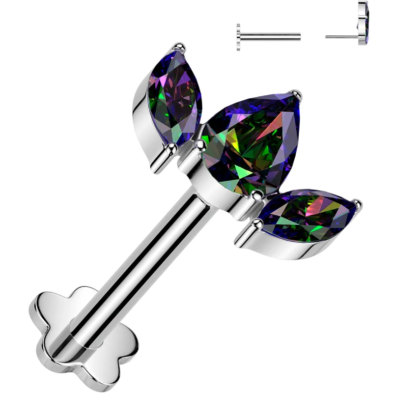 Women's Earrings – Elegant Designs for Every Personality--16 Gauge 5/16 Vitrail CZ Gem Oval Trio Medical Grade Titanium Reversible Flat Back Earring